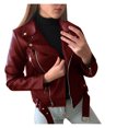 thumbnail image 1 of Women‘s Leather Motorcycle Jacket New Autumn Spring Korean Style Slim Fit Winter Coat tzw, 1 of 4