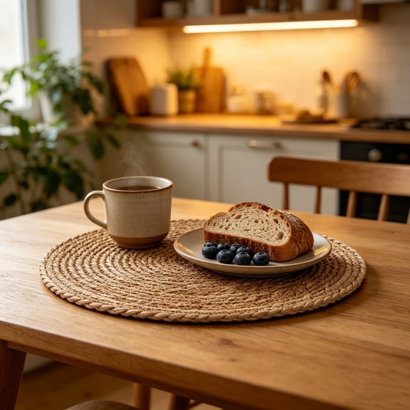 Dmlowu Linen Placemats Set of 2, Non Slip Heat Resistant Round Table Mats, Vintage Rustic Coffee Mat, Fall Decorations for Home Kitchen Dining Table