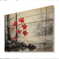 thumbnail image 2 of Designart "Red Forest Minimalist Monochrome painting II" Forest Print on Natural Pine Wood, 2 of 5