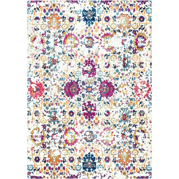nuLOOM Floral Damask Vintage Faded Weave Multi Area Rug, 5 x 7 x 5 inch, Machine Made