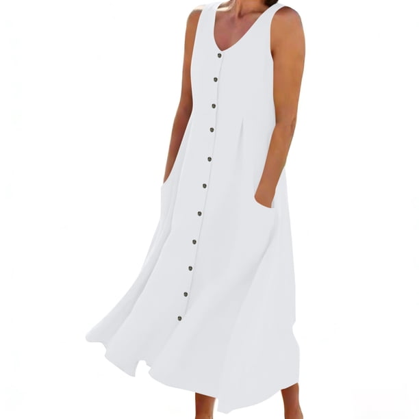 Vestido Corto de Manga Larga para las Mujeres Color Sólido Cuello Tripulación Vestido de Manga Corta, Bolsillo Rodilla Longitud Vestido de Verano para las Mujeres