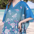 thumbnail image 2 of Miss Lavish London Women’s Short Kaftan Dress – Floral Print Kimono Tunic, Boho Summer Kaftan Beach Cover Up, Casual Loose Fit Vacation Dress, Ladies Resort Loungewear – Teal, 24-28 (K-159), 2 of 5
