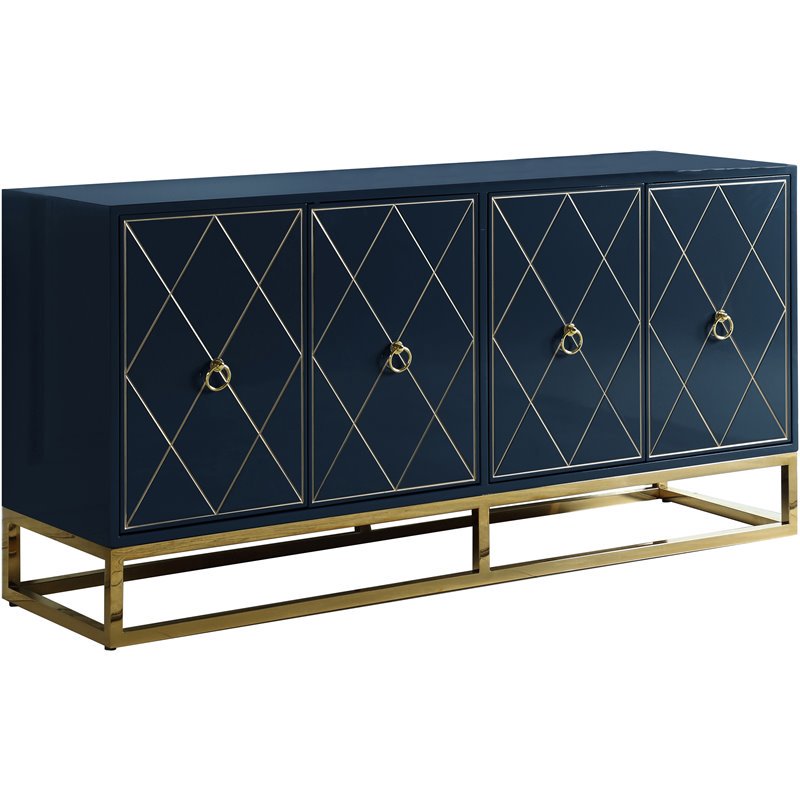 Best Master Furniture Senior 64" Transitional Wood Sideboard in Navy/Gold Plated