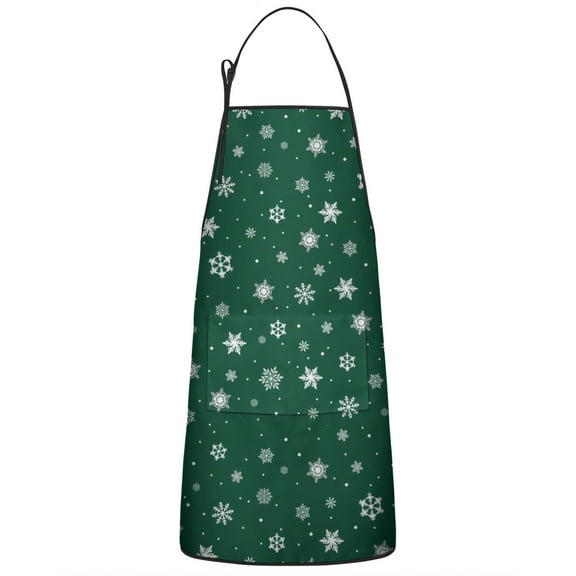 Green Christmas Snowflake Pattern Apron-Garden Aprons for Women with Pockets-Cotton Linen Waterproof Kitchen Cooking Gardening Aprons Adjustable for Kitchen,Cooking,BBQ and Salon 33"x27"