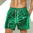 thumbnail image 4 of ZCFZJW Men's Glitter Shorts Lightweight Casual Classic Fit Drawstring Solid Color Summer Beach Shorts with Elastic Waist and Pockets Green M, 4 of 6