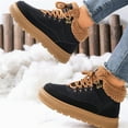thumbnail image 3 of Platform Snow Boots for Women Warm Fuzzy Lined Round Toe Splice Leather Lace up High Top Winter Ankle Boots Nonslip Outdoor Flat Booties, 3 of 6