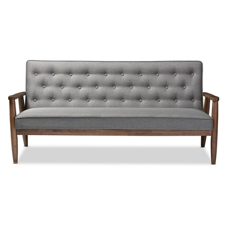 Gray Velvet Sofa For Sale Baxton Studio Sorrento Mid-Century Retro Modern Grey Fabric Upholstered Wooden 3-Seater Sofa ()