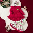 thumbnail image 1 of Conjunto de pantalones navideños para niñas, 2 piezas, pantalones de piel acampanada con estampado completo, jersey y pantalones, ropa informal para niños de 1 a 6 años, 1 of 5