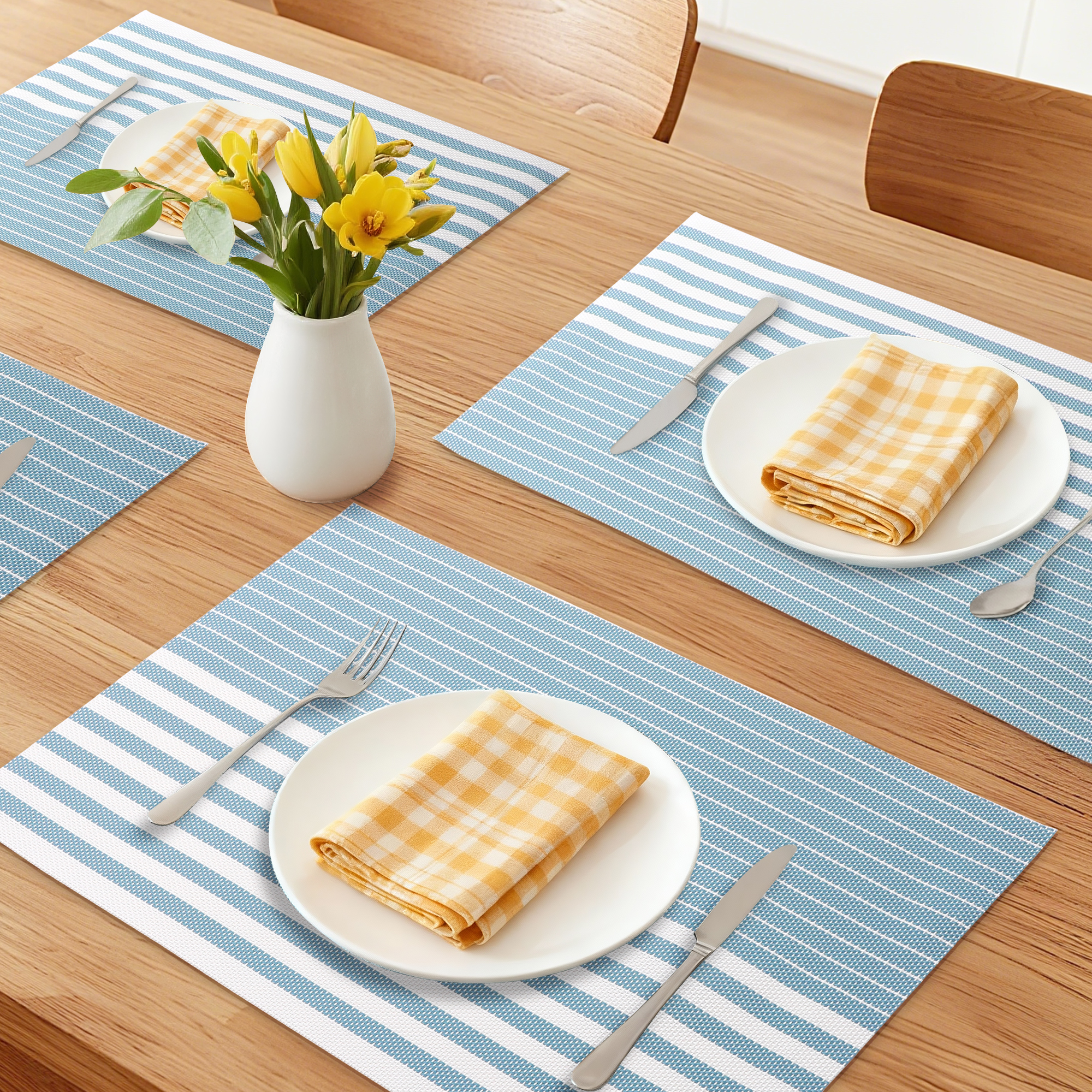 Unique Bargains Set of 6 Wipeable Plastic Placemats for Kitchen Dining Table Sky Blue