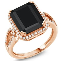 Gem Stone King 18K Rose Gold Plated Silver Black Onyx Ring for Women (6.59 Cttw, Emerald Cut 12X10MM, Gemstone December Birthstone, Available in Size 5, 6, 7, 8, 9)