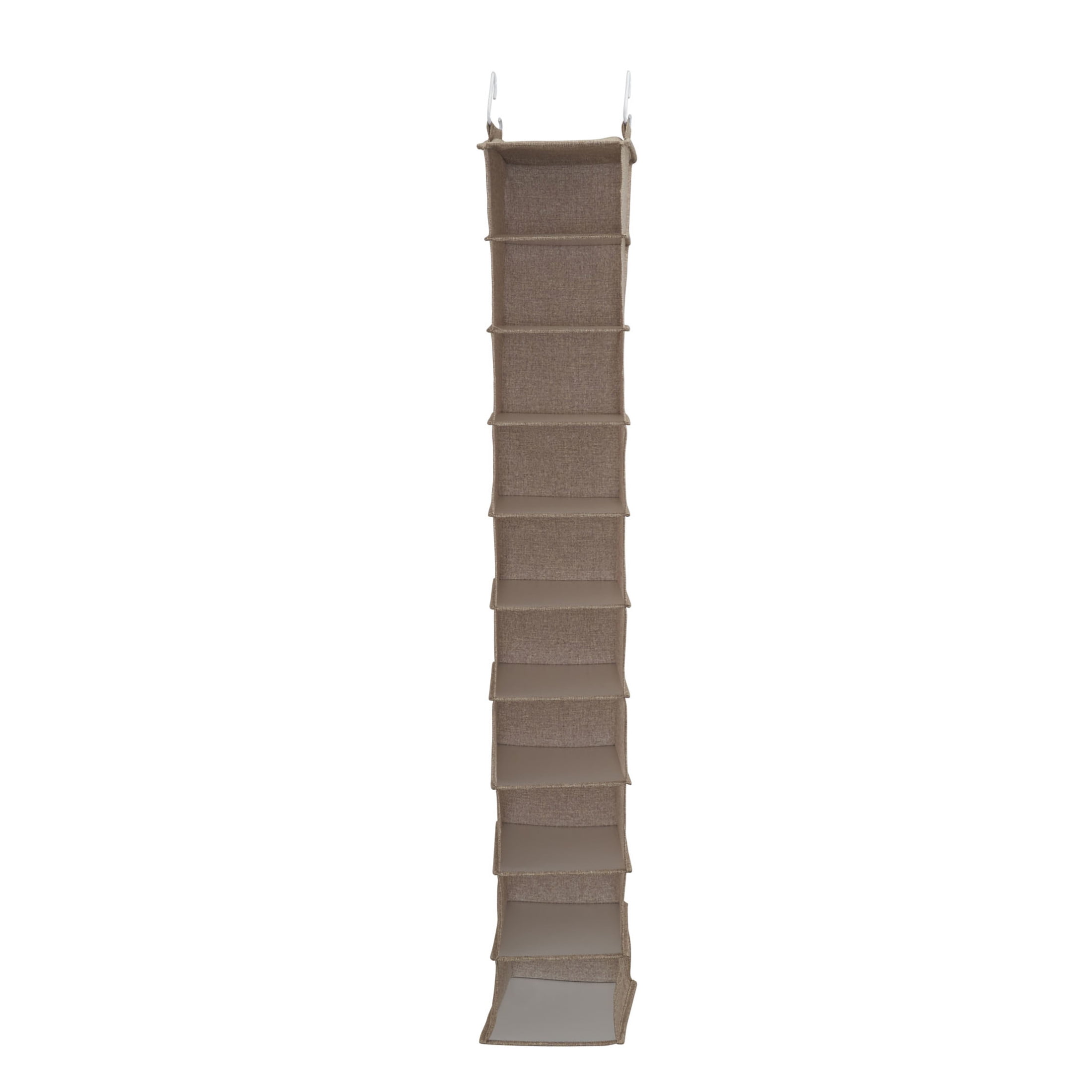 Household Essentials 10 Shelf Hanging Closet Organizer, Wide Hanging Shelf with Hooks, Fabric and PEVA Shelving