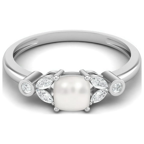 Mooneye 2.07 Cts Cushion Shape Pearl Solitaire 925 Sterling Silver Accent Women Wedding Ring