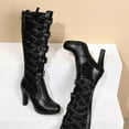 thumbnail image 4 of Mostsola Sexy Knee High Boots Women Lace up Vintage Tall Boots Heeled Trendy 70s Mid Calf Boots, 4 of 7