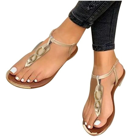 

Women Sandals Summer Casual Boho Flat Ankle T-Strap Thong Flip Flops Comfortable Beach Shoes Sandal