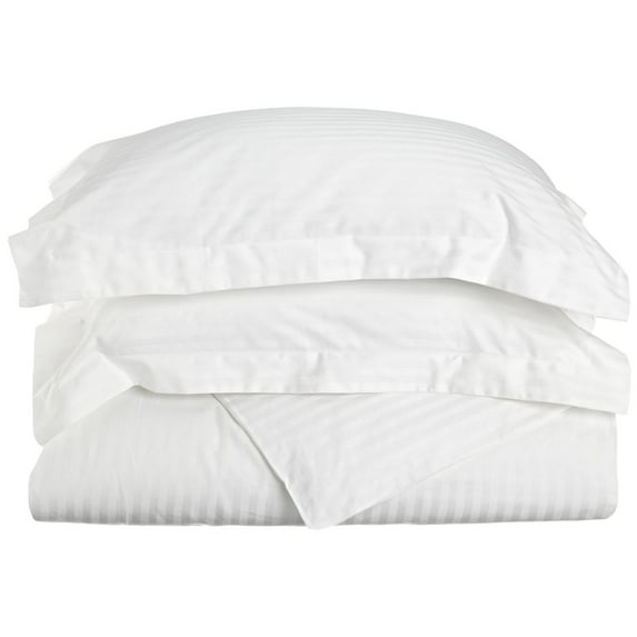 400-Thread Count 100% Egyptian Cotton Elegant Stripes Duvet Cover Set White / King/Cal King