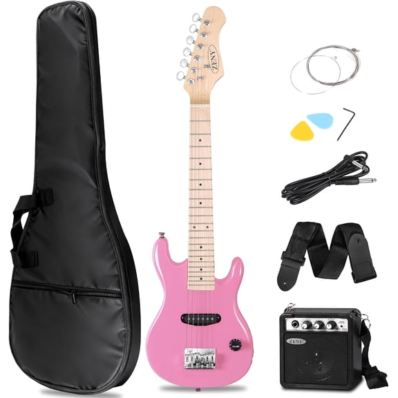 Alpinel 30 inch Kids Electric Guitar with 5w Amp, Gig Bag, Strap, Cable, Strings and Picks Guitar Combo Accessory Kit, Pink