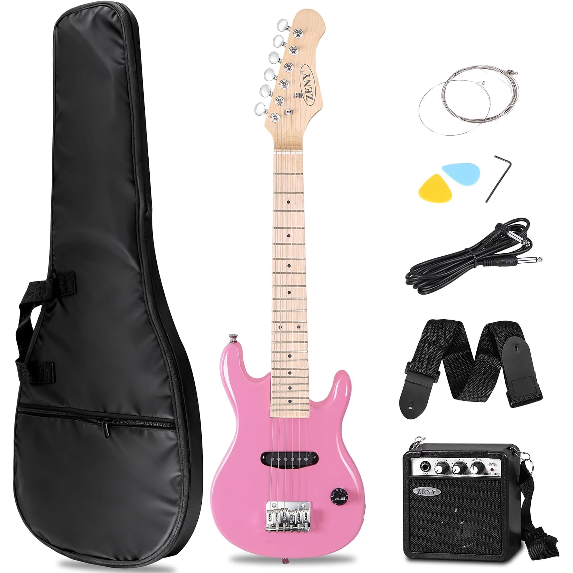 Alpinel 30 inch Kids Electric Guitar with 5w Amp, Gig Bag, Strap, Cable, Strings and Picks Guitar Combo Accessory Kit, Pink