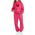 thumbnail image 3 of Auroural Everyday Kids Outfits Sets 2-Piece Sets Toddler Girl Clothes Sets 2T Children's Heart-shaped Print Long Hooded Sweatshirt And Leg Tied Sweatpants Casual Sports Two-piece Set For Kids, 3 of 5
