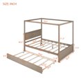 thumbnail image 6 of Wood Canopy Bed With Trundle Bed, Full Size Canopy Platform Bed With Support Slats .No Box Spring Needed, Light Brown, 6 of 9