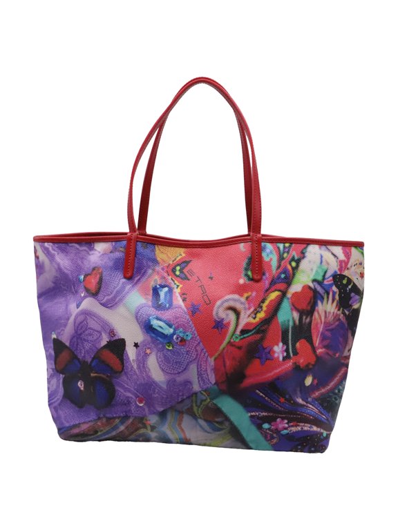 Pre-Owned Etro Butterfly-Print Tote Bag in Multicolor Coated Canvas