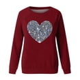 thumbnail image 4 of Valentines Shirts for Women Trendy Funny Heart Print Long Sleeve Tunic Tops Crew Neck Casual Loose Pullover Sweatshirts(Wine,XXL), 4 of 4