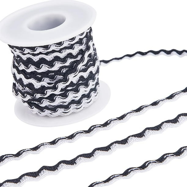 Cinta de flecos ondulados de 17,5 yardas x 8 mm, cinta zigzag, cinta tejida zigzag, blanco y negro