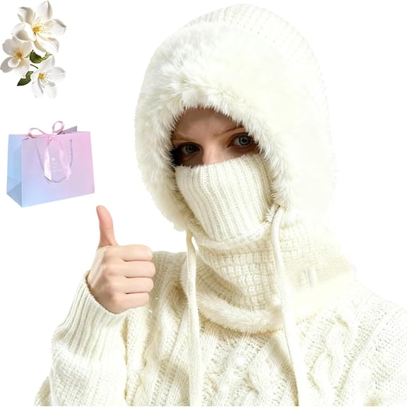 LOUQIBINE Averageon 3 in 1 Beanie Hat for Women, Winter Windproof Balaclava with Scarf and Mask, Cold Resistant Knitted Hooded Neck Warmer