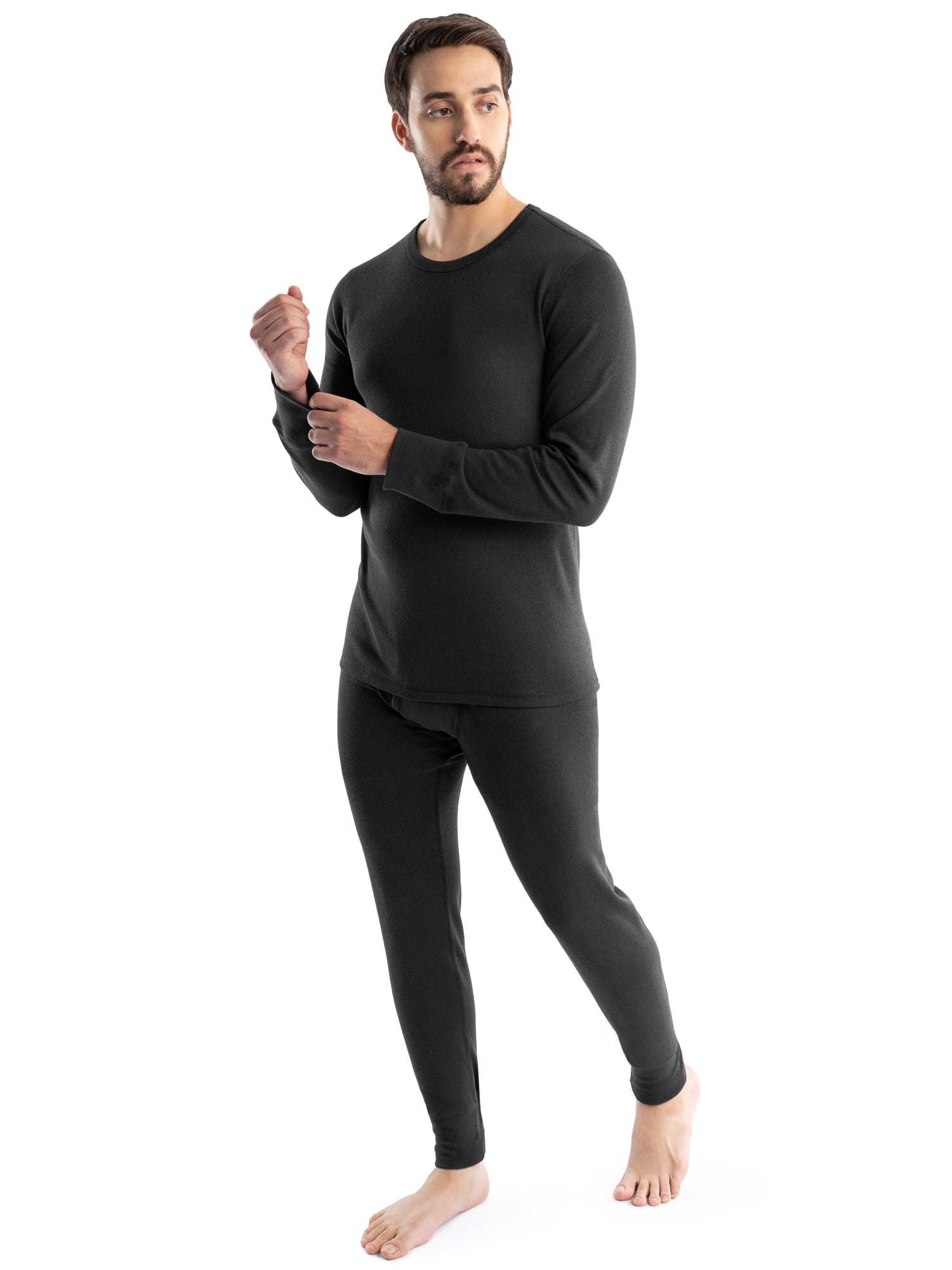 (3 pack) Realtree Men's Cotton Base Layer Thermal Shirt, Black, L