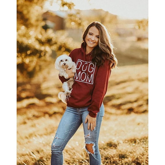 Simple Dog Mom White Print Hoodie