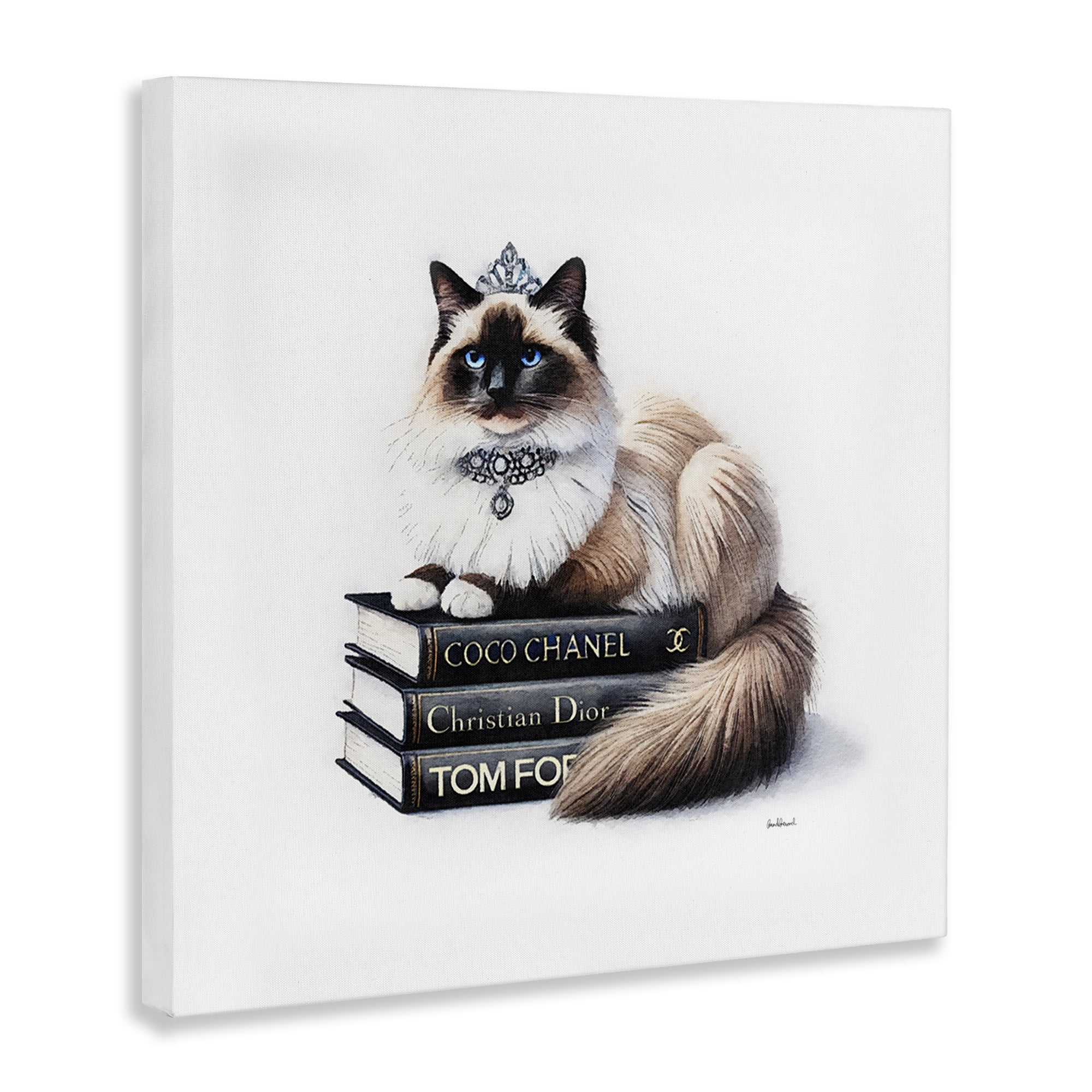 Stupell Industries Elegant Glam Cat & Books Animals Painting Wrapped Canvas Art Print Wall Art, 30 x 30