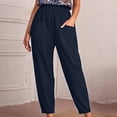 thumbnail image 2 of Summer Pants for Women Solid Trouser Pant Casual Baggy Elastic Waist Trouser Wide Leg Pant With Pocket Fashion Investments Pants for Women S Jogging Size 2x Petite Exercise Yoga Dark Blue S, 2 of 4