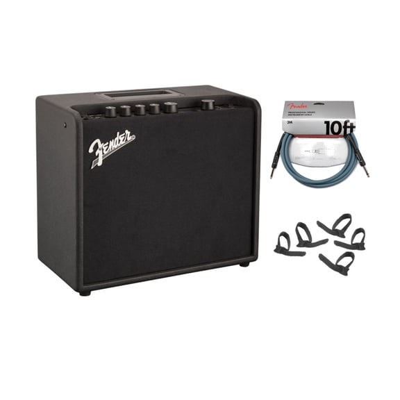 Fender Mustang LT25 120V Guitar Amplifier Bundle with 10-Feet Instrument Cable & Ties (3 Items)