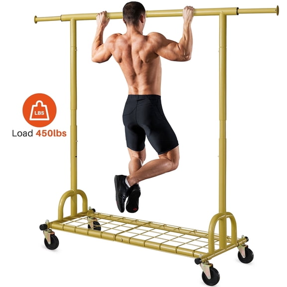 HOKEEPER Clothing Rack Gold Clothes Rack Heavy Duty Garment Rack for Hanging Clothes 450LBS Commercial Clothing Racks with Wheels for Bedroom, Laundry, Balcony, Living Room 22" D x 75" W x 71" H