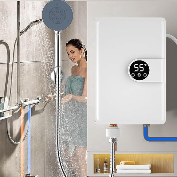 3500W Electric Tankless Water Heater, 110V Instant Hot Water Heater with Hand Shower Set, Portable Mini On-Demand Shower Heater for Home RV Bathroom, IPX4 Waterproof & Constant Temperature，White