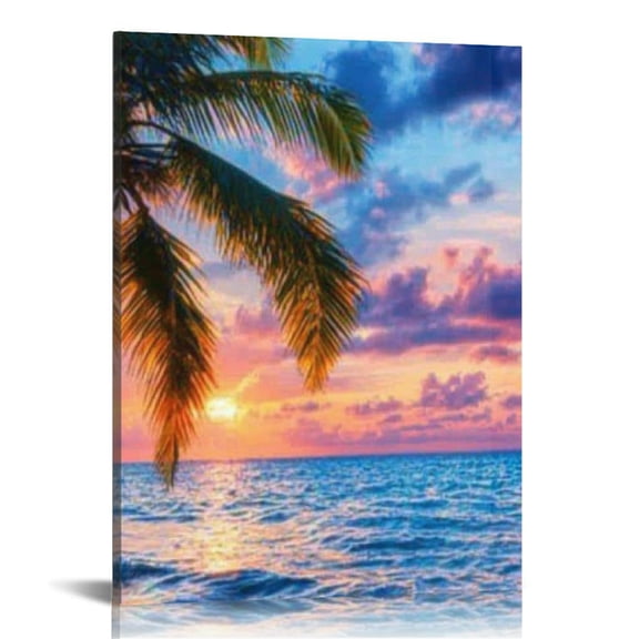 BCIIG Palm Tree Beach Sunset Canvas Print Wall Art Home Decor 12x16 in