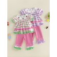 thumbnail image 4 of Argulvti Little Girls Smocked 2Pcs Set, Strawberry/Ice Cream Embroidery Plaid Ruffle Top + Ruffle Pants, 4 of 10