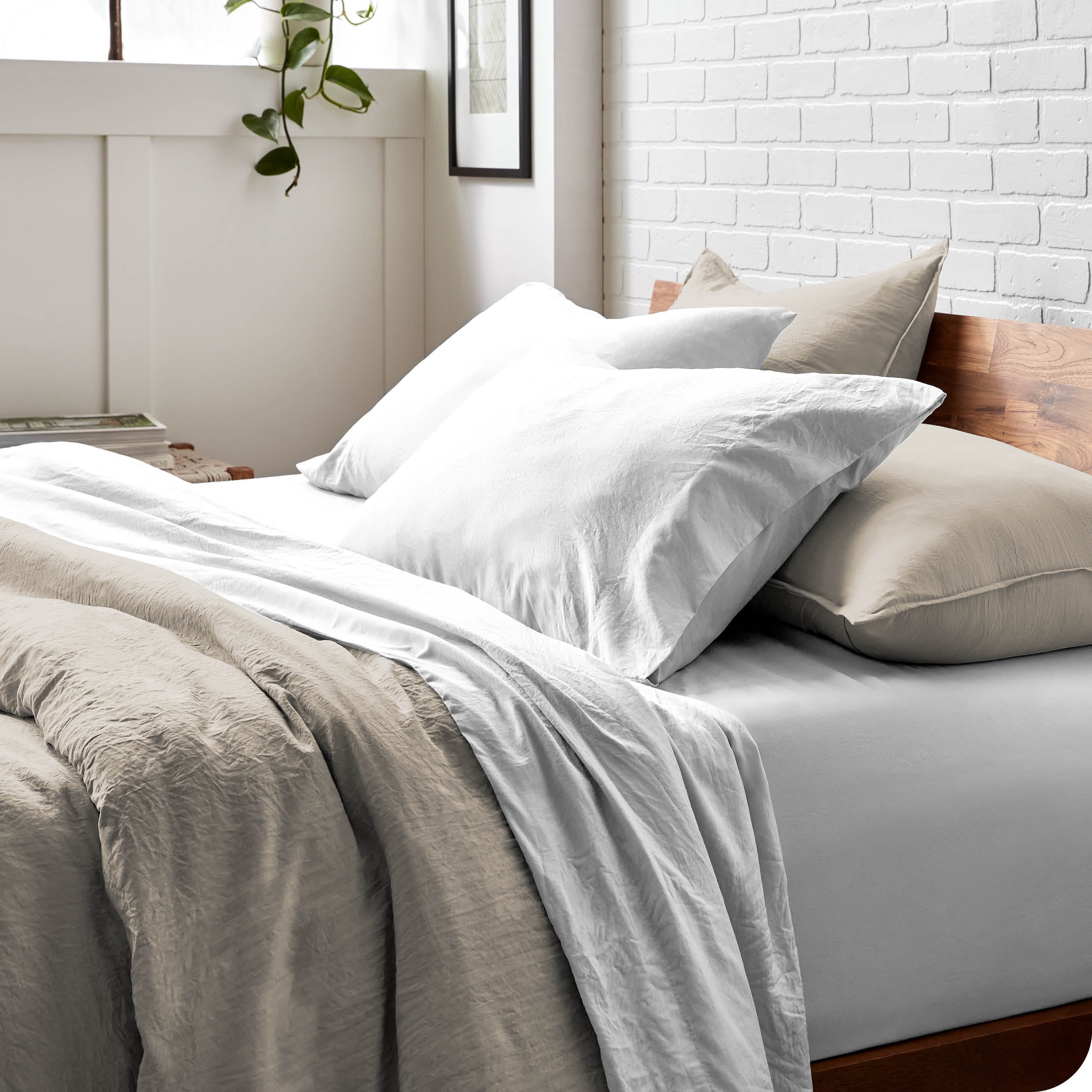 Bare Home Sandwash Microfiber Duvet Cover & Sham Set, Full, Fog, 3-Pieces
