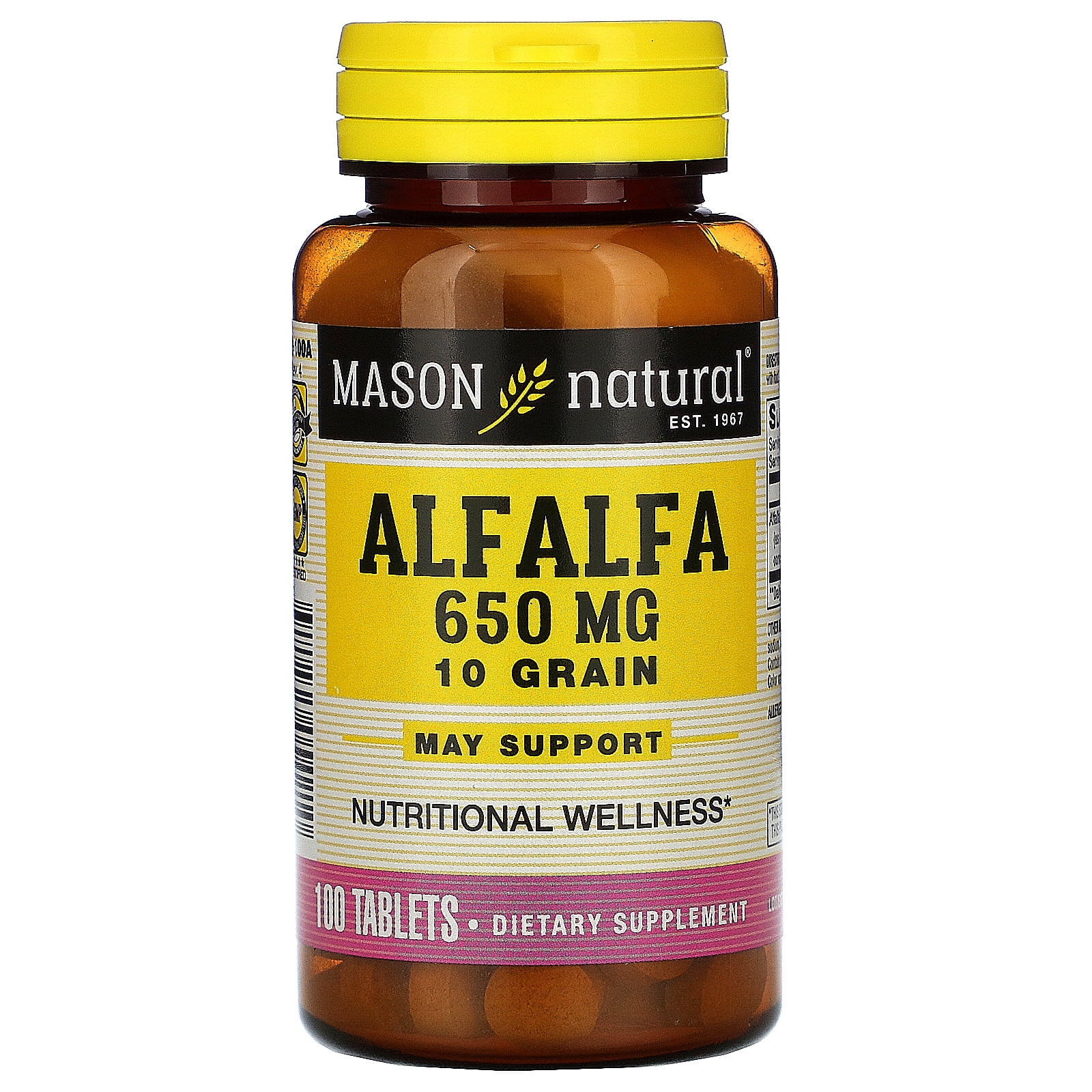 Mason Natural Alfalfa, 10 Grain, 650 mg, 100 Tablets