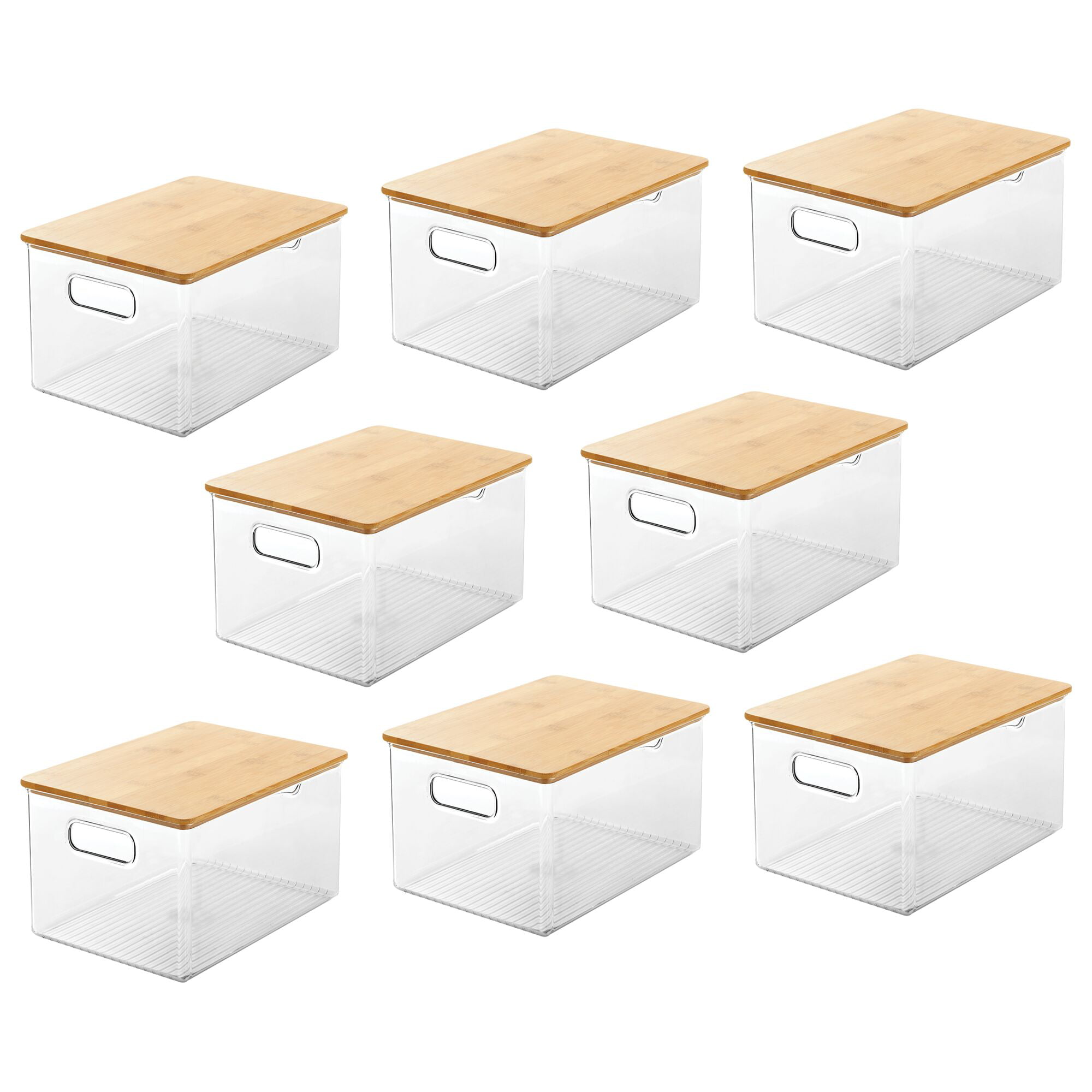 mDesign Linus Formbu Clear Plastic Stackable Storage Organizer Bin w/  Bamboo Lid Built-In Handles - 11.5 x 8.5 x 6.25, 2 Pack