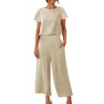 thumbnail image 2 of zanvin Ensembles 2 Pcs pour Femmes, Ensembles Assortis d'Été 2 Pcs pour Détente pour Femmes, Tenues Unies en Lin, Hauts à Col Rond à Manches Courtes et Pantalons Longs, Survêtements, 2 of 5