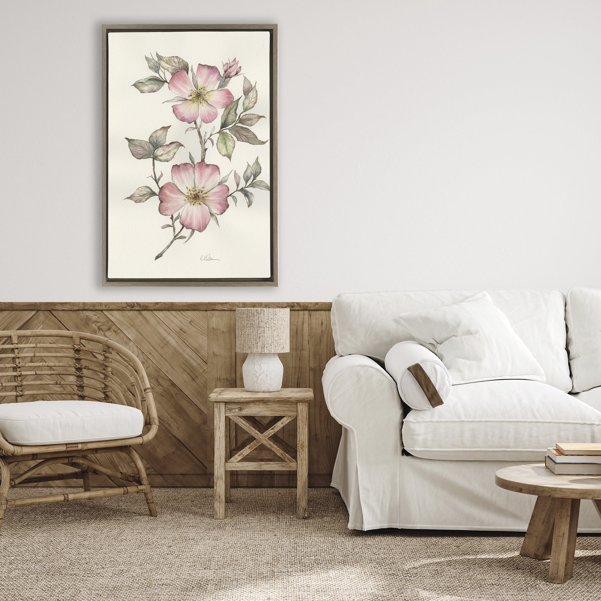 Stupell Industries Two Flowers Natural Study Brown Framed Floater Canvas Wall Art, design by Cady Driver