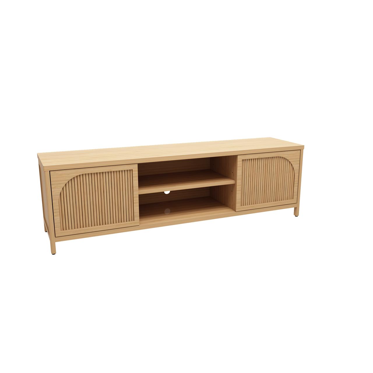 Bamboo TV Stand with Doors and Open Shelves, 63 Inch TV Cabinet for Living Room, Natural Entertainment Center Media Console with Magnetic Doors, 15.3" D Storage Furniture
