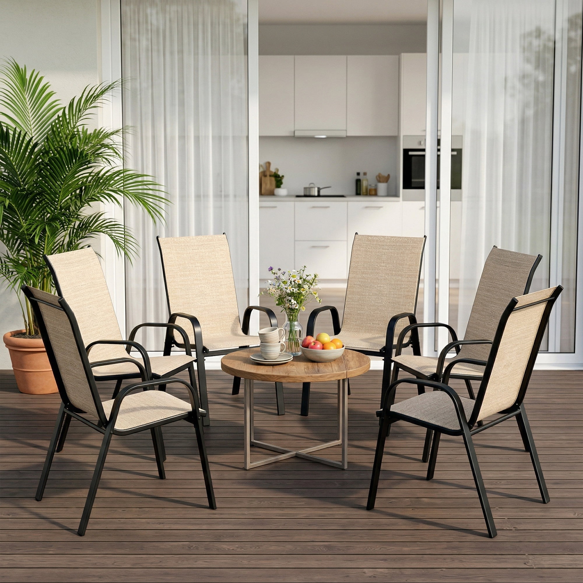 Guqiart Patio Chairs Set of 6, Stackable Outdoor Dining Chairs, All-Weather Textilene, Metal Frame, 350 lbs Capacity