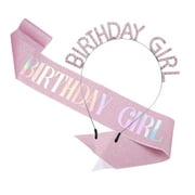 Unique Bargains 1 Set Birthday Girl Headband Tiara for Women Girl Rhinestone Happy Birthday Accessories Silver Tone Pink