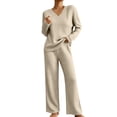 thumbnail image 2 of MLCDZ Lounge Sets for Women Loose V Neck Long Sleeves Top and Elastic Waist Wide Leg Pants Vacation Matching Track Suits Fall Outfits, 2 of 8
