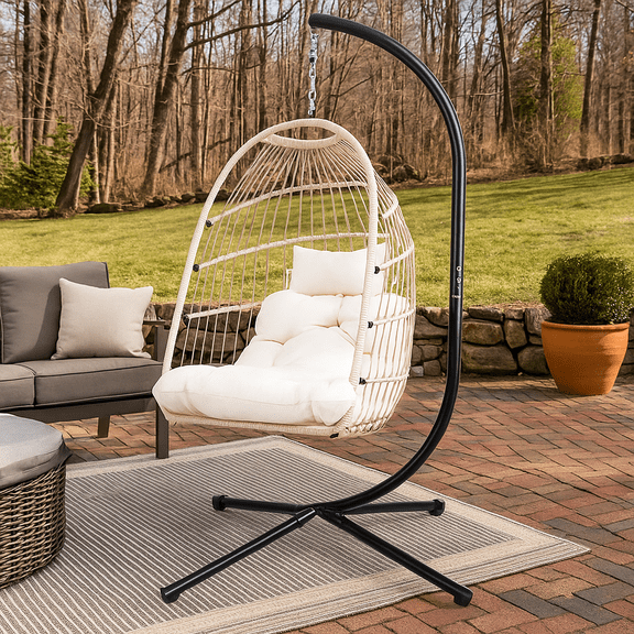 Homy Casa Outdoor Egg Hanging Chair with Adjustable Height for Cozy Backyard Patio Relaxation, White