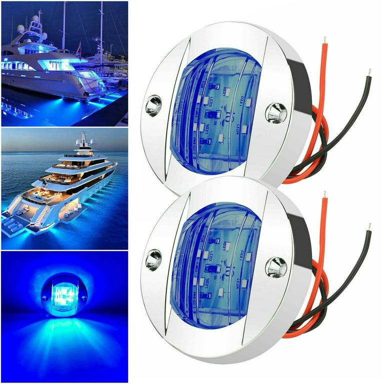 LED Marine Courtesy Lights,2pcs 3 Blue Round LED IP67 Boat Transom Mount  Light Waterproof, LED Lights Underwater Stern/Pontoon/Marine Lights 