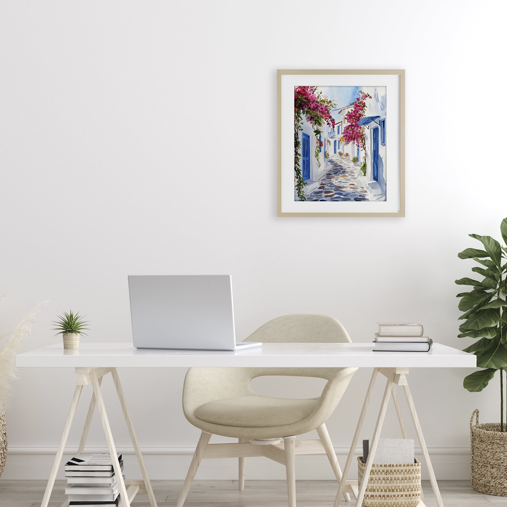 Stupell Industries Santorini Stone Street Pathway Birch Framed Print Under Glass, design by LSR Design Studio
