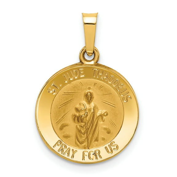 Finest Gold 14K Yellow Gold Polished & Satin St Jude Thaddeus Medal Hollow Pendant