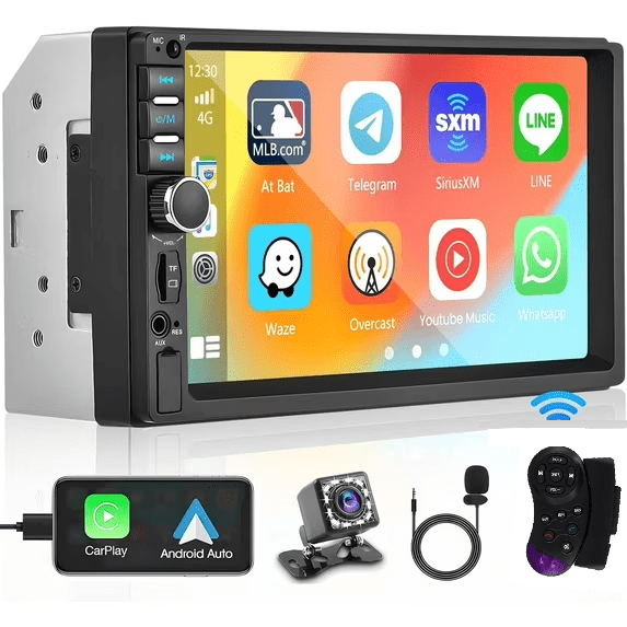 EKAT Double Din Universal Car Stereo Radio 7'' Touch Screen with Wield Carplay&Android Auto Mirrolink Backup Camera